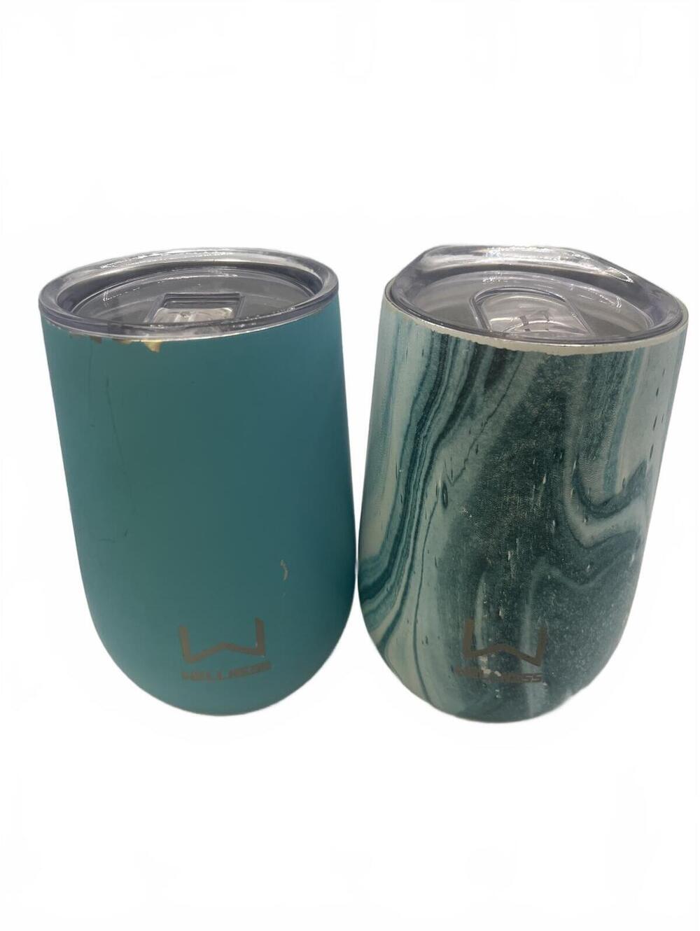Set of 2 Insulated Wine Tumbler Stainless Steel with Clear Lids, Teal, Wellness